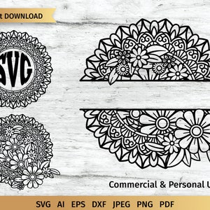 Mandala Monogram svg, Split Mandala svg, Mandala Frame svg, Split Monogram svg, Floral Mandala, Persoonlijk en Commercieel Gebruik