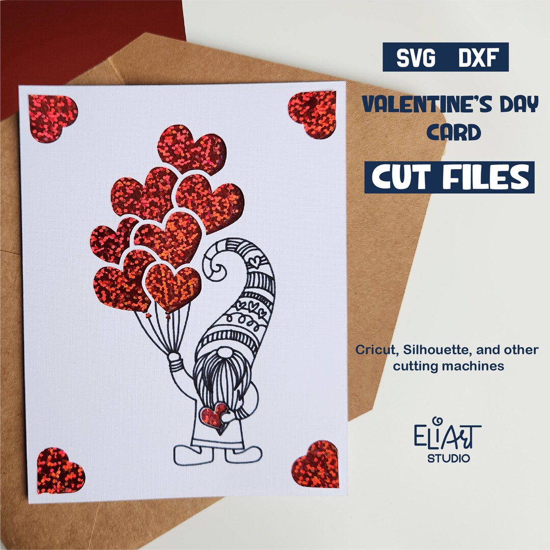 Valentine Gnome Insert Card, Valentines Day Card SVG Design, Valentine ...