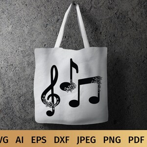 Music Notes SVG Designs with Flowers. These Floral Musical Notes are Compatible with Cricut and Silhouette Cutting Machines