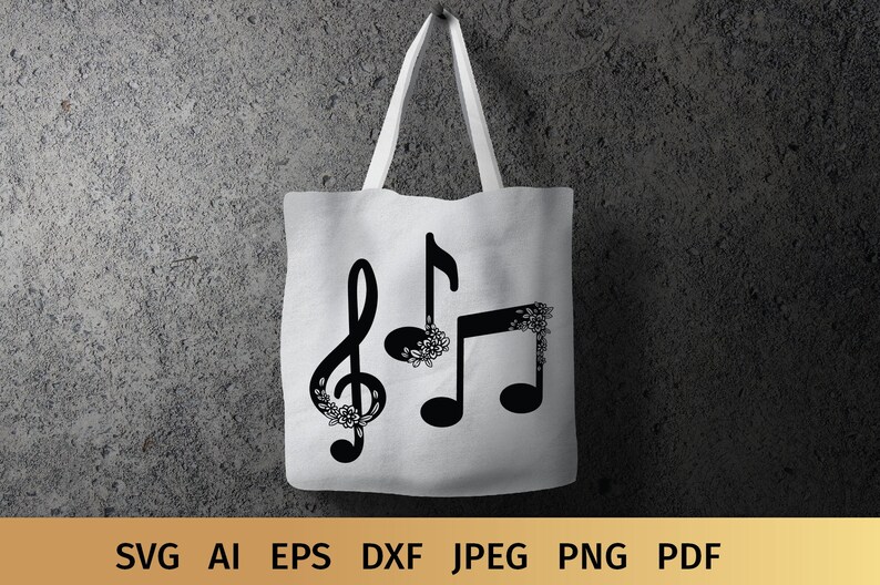 Music Notes SVG Designs with Flowers. These Floral Musical Notes are Compatible with Cricut and Silhouette Cutting Machines