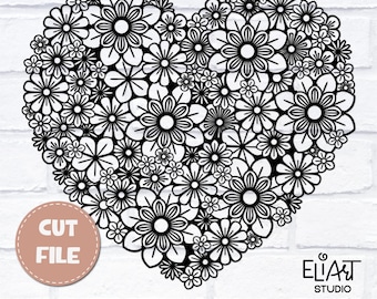 Corazón SVG, Corazón de flores SVG, Diseño de corazón floral para el día de San Valentín, Regalo para el día de San Valentín.