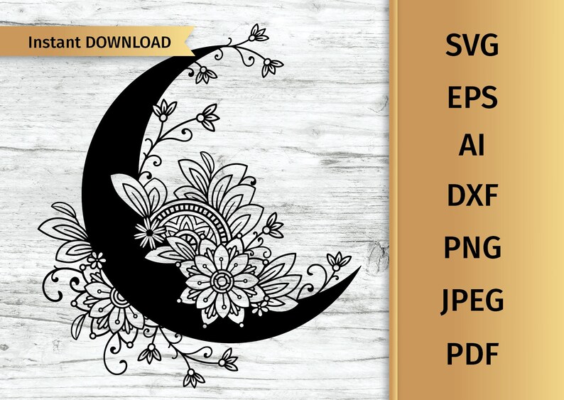 Download Moon svg Floral Moon svg Crescent Moon svg | Etsy