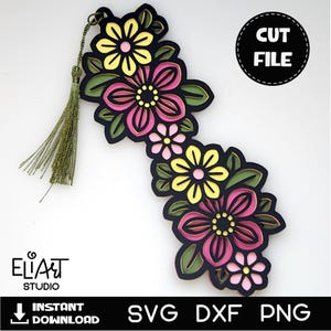 Flowers Bookmark SVG, Bookmark SVG, Book Lover Gift, Bookmark Template.