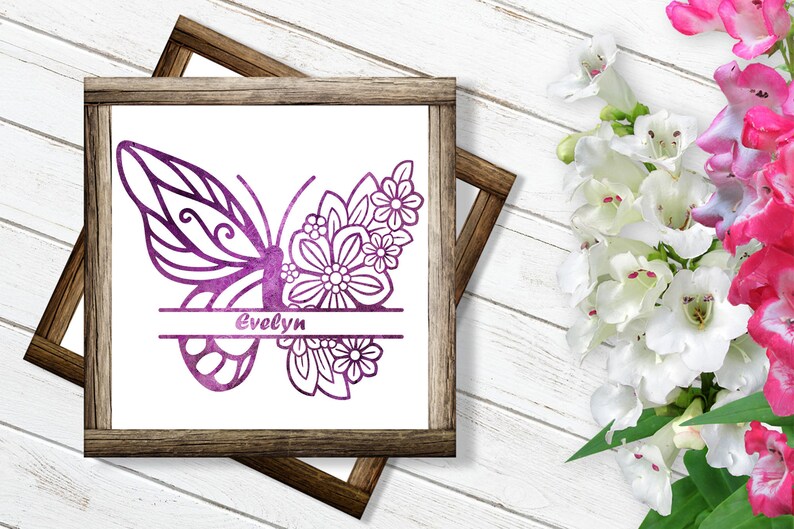 Floral Butterfly SVG, Butterfly SVG Split Design With Flowers, Split ...