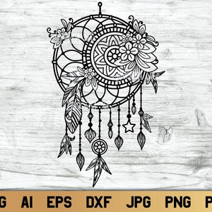 Łapacz snów SVG, łapacz snów z mandalą kwiatową SVG, marzyciel Boho SVG.