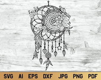 Dream Catcher SVG, Floral Mandala Dreamcatcher svg, Boho Dreamer SVG.