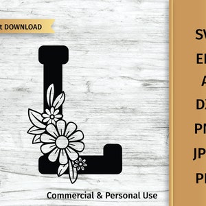 Floral Letter L SVG, Monogram Letter SVG, Eerste SVG Commercieel Gebruik.