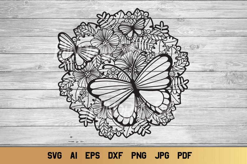 Download Floral Mandala SVG Zentangle Flowers SVG Butterfly SVG | Etsy