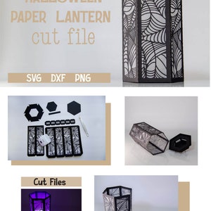3d Halloween Paper Lantern SVG Design with Spider Web Pattern. This Led Candle Holder can be used for Home Decor and is Compatible with Cricut and Silhouette