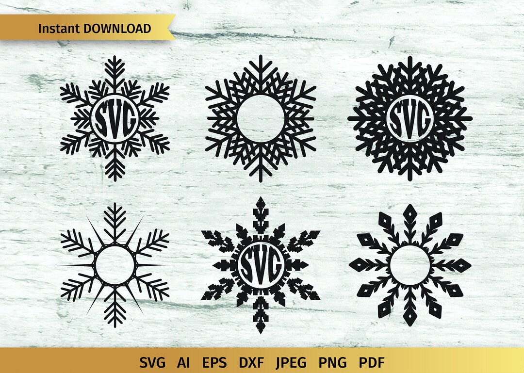 Winter Frame SVG Bundle, Snowflake Frame SVG, Snowflake Monogram Frame ...
