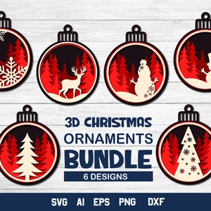 Pacote SVG de enfeites de Natal, enfeites SVG em camadas 3D, enfeites de tema de inverno SVG de Natal.