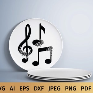 Music Notes SVG Designs with Flowers. These Floral Musical Notes are Compatible with Cricut and Silhouette Cutting Machines