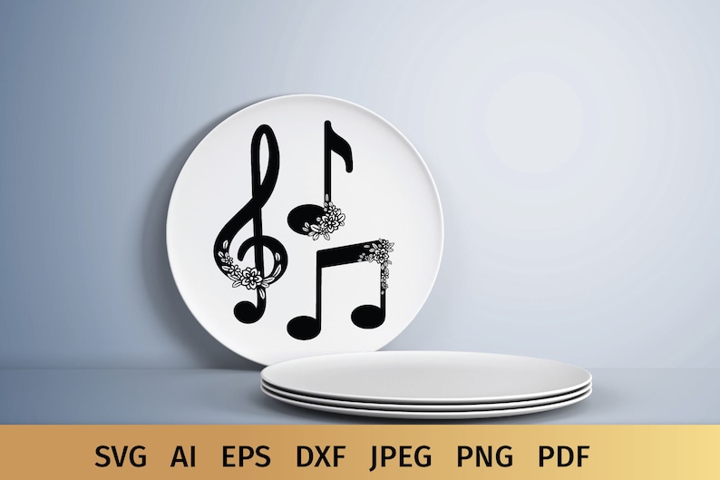 Music Notes SVG Designs with Flowers. These Floral Musical Notes are Compatible with Cricut and Silhouette Cutting Machines