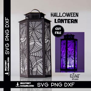 3d Halloween Paper Lantern SVG Design with Spider Web Pattern. This Led Candle Holder can be used for Home Decor and is Compatible with Cricut and Silhouette