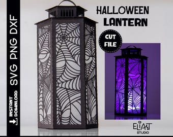 Halloween Paper Lantern SVG, 3d SVG Halloween Home Decor, Led Candle Holder with Spider Web Pattern.