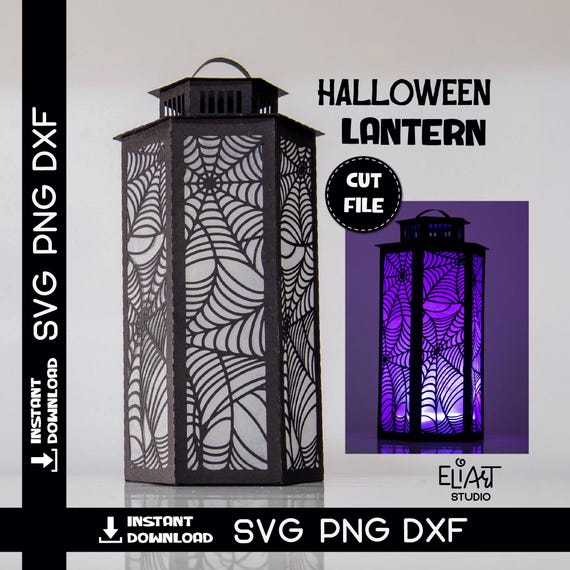 Halloween Paper Lantern SVG, 3d SVG Halloween Home Decor, Led Candle Holder with Spider Web Pattern.