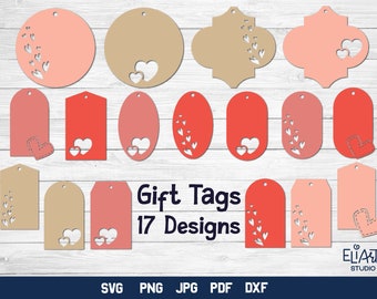 Gift Tag Bundle SVG, Heart Gift Tag SVG Designs, Gift Tags with Hearts.