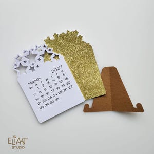 2027 Calendar SVG, Desktop Calendar SVG, Mini Desk Calendar SVG, Calendar with Stars, Print Then Cut Calendar, 2027 Calendar Template.