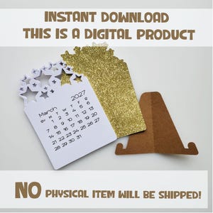 2027 Calendar SVG, Desktop Calendar SVG, Mini Desk Calendar SVG, Calendar with Stars, Print Then Cut Calendar, 2027 Calendar Template.