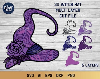 Witch Hat SVG, 3d Layered Halloween SVG, Spider Web SVG 5 Layers.
