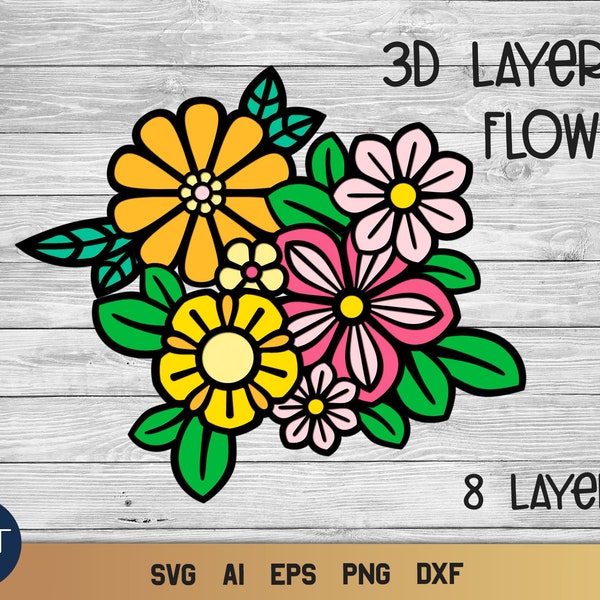 3d SVG Layered Flower, Floral Swag SVG, Floral Arrangement SVG.