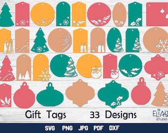 Christmas Gift Tag SVG Bundle, Gift Tag SVG Designs, Tags with Christmas Tree and Gifts.