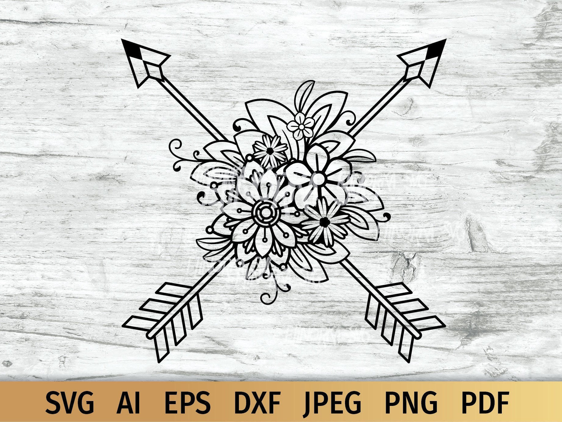 Download Boho Svg Floral Arrow Svg Crossed Arrows Svg Commercial Use Etsy