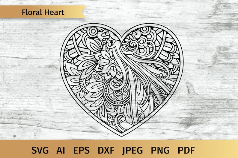 Download Heart Mandala svg Intricate Floral Zentangle Heart svg | Etsy