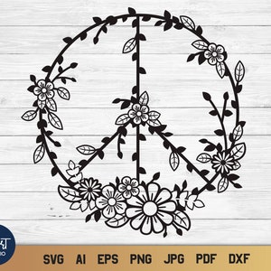 Conception SVG signe de paix, symbole de paix floral PNG, conception de signe de paix été Zentangle.