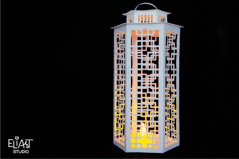 T Shape Lantern Pattern 3d SVG Paper Lantern, Hexagon Shape Lantern, Led Candle Holder With ...