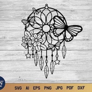 Boho Dreamcatcher SVG, Dream Catcher SVG, Farfalle SVG Summer Design.