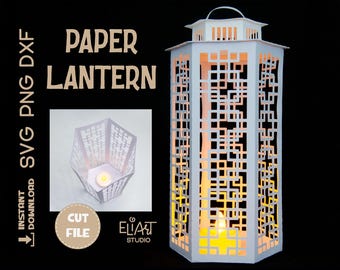 Linterna de papel 3D SVG, linterna con forma hexagonal, portavelas LED con patrón geométrico.