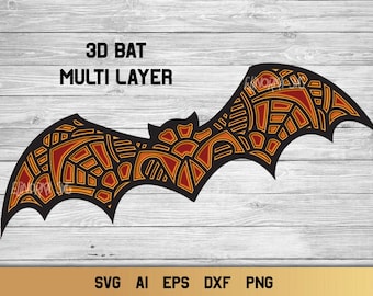 3D Layered Halloween Bat SVG, Halloween SVG, Spooky SVG Intricate Design.