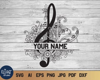 Music Notes SVG, Treble Clef Split Monogram SVG, Music Teacher SVG.