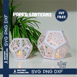 Mandala papperslykta SVG, 3D SVG pentagonformad lykta, mandala ljusstake.