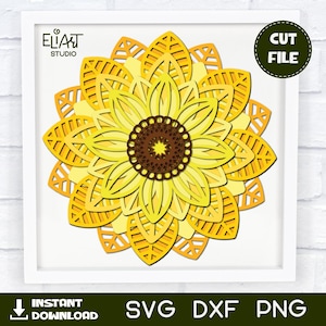 Tournesol SVG, SVG de fleur 3D, SVG de mandala.