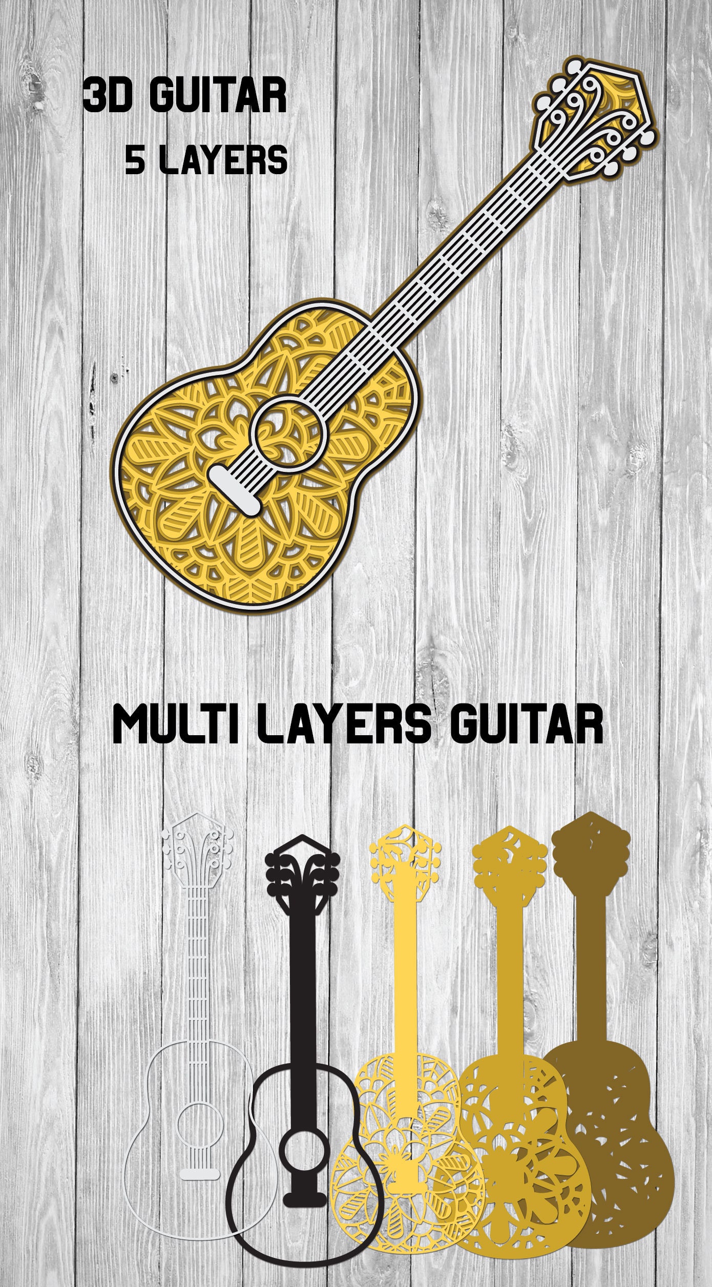 Guitar SVG Music SVG 3D Layered Guitar 5 layers Digital | Etsy