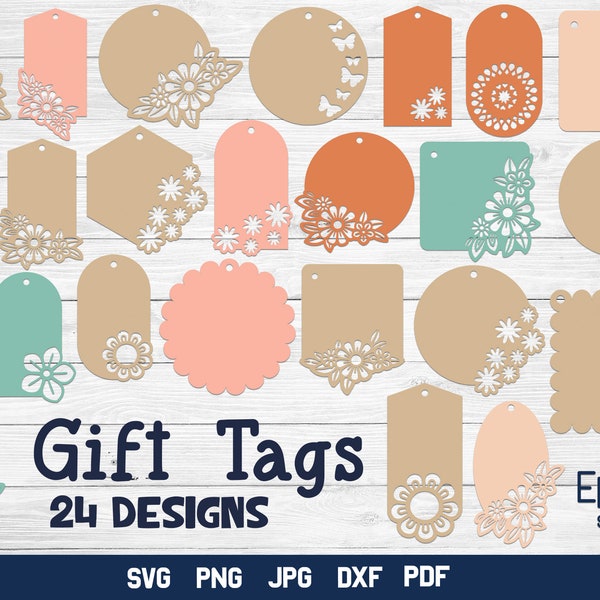 Gift Tag SVG Bundel, Floral Tag SVG Designs, Tags met Bloemen.