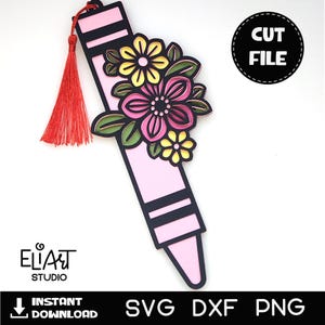 Marque-page au crayon SVG, marque-page SVG, modèle de marque-page floral SVG, cadeau pour amoureux des livres, cadeau pour professeur d'art, marque-page en couches, appréciation de l'enseignant.