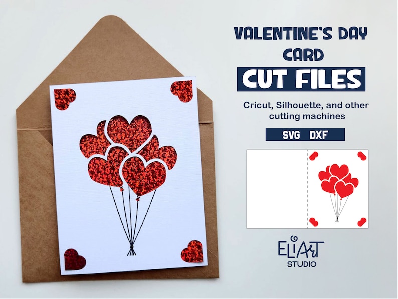 Happy Valentines Day with Heart Balloons Insert Card SVG Design for Cricut and Silhouette Cutting Machines