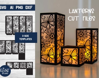 3d SVG Floral Lantern, Lantern SVG with Butterflies, Led Candle Holder.