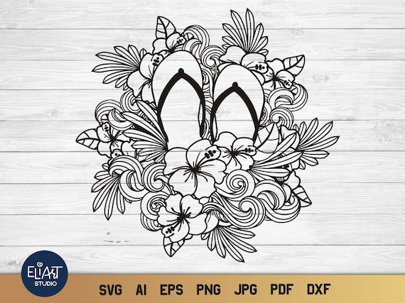 Flip Flops SVG, Summer Flip Flops SVG, Hibiscus SVG and Ocean Waves.
