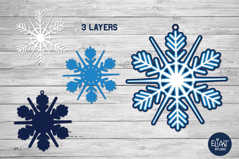 3d layered Christmas Snowflake SVG Cut File. Winter Christmas Tree Decoration Ornament.