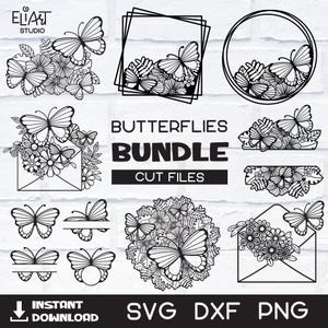 Butterfly SVG Bundle, SVG Bundle with Butterflies, Butterfly with Flowers Commercial Use.