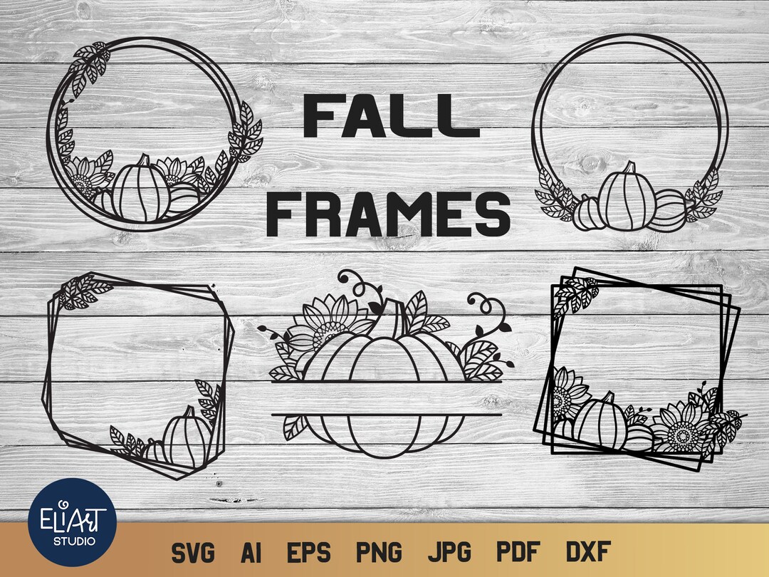 Fall Color Rectangle Frame Svg Fall Frame Collection SVG, Monogram Frame SVG With Pumpkin, Leaves and ...