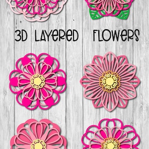 3D Layered SVG Floral Bundle, Flower Mandala SVG, 6 Floral Designs Compatible with Cricut and Silhouette Cutting Machines