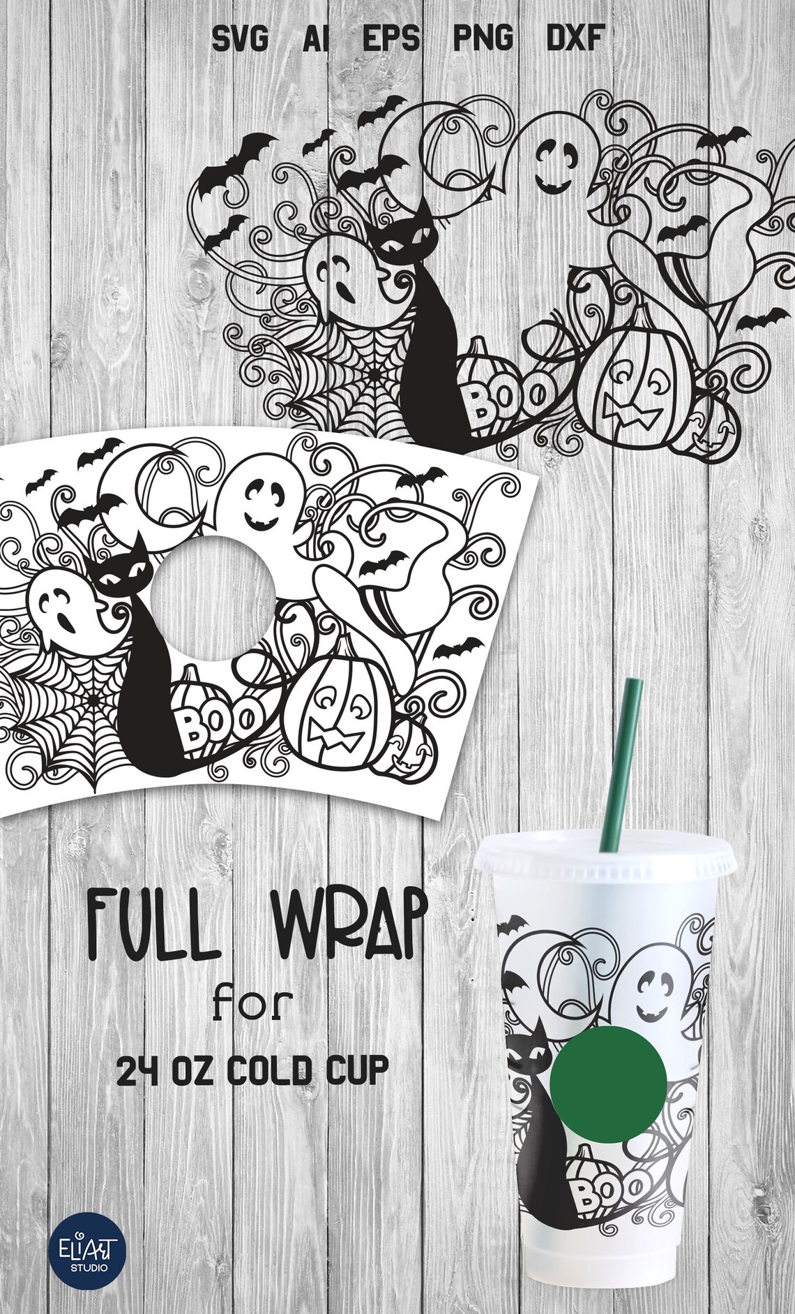 Halloween Cup Wrap SVG Full Wrap SVG Cold 24 OZ Cup Wrap. | Etsy