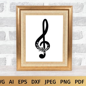 Music Notes SVG Designs with Flowers. These Floral Musical Notes are Compatible with Cricut and Silhouette Cutting Machines
