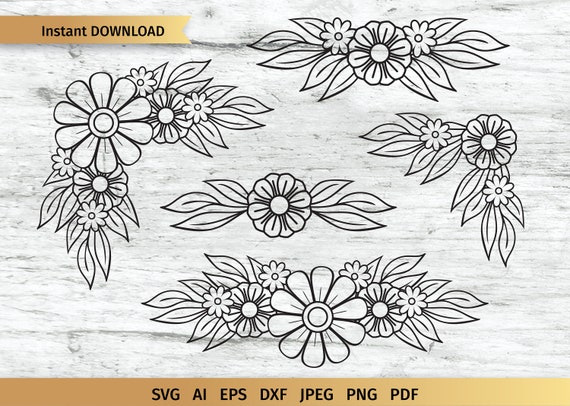 Floral Border SVG Flower Corner SVG Floral Swag SVG. | Etsy