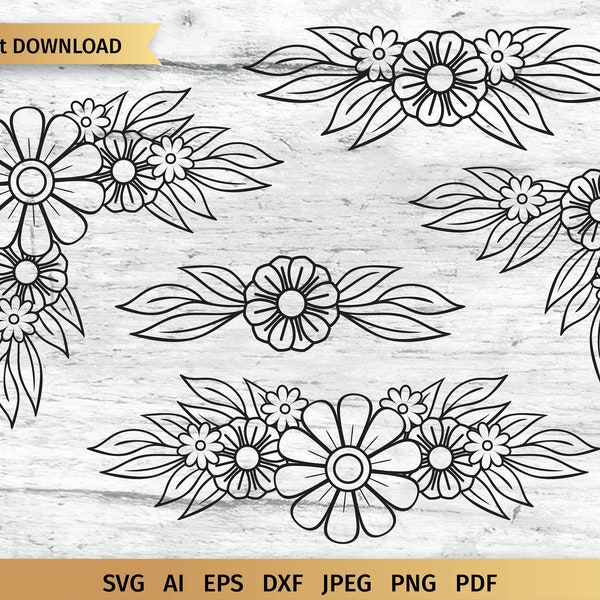 Floral Border SVG, Flower Corner SVG, Floral Swag SVG.